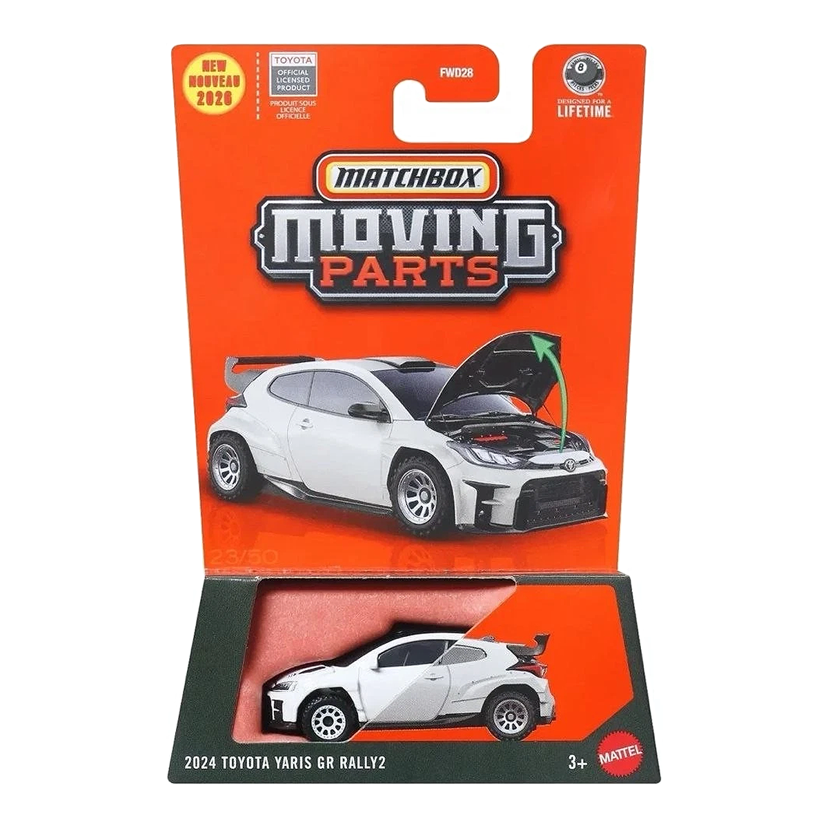 Matchbox Moving Parts 2024 Toyota Yaris GR Rally2, Cars Trucks, 1:64 Scale Die-Cast Vehicles, Realistic, Push and Go Toy Car