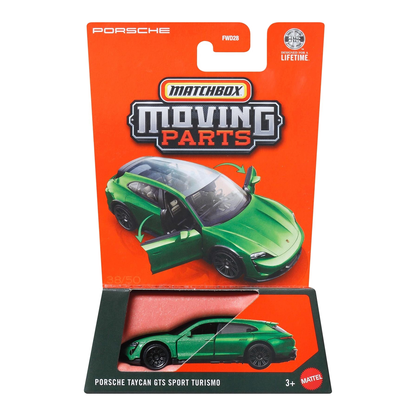 Matchbox Moving Parts Porsche Taycan GTS Sport Turismo, Cars Trucks, 1:64 Scale Die-Cast Vehicles, Realistic, Push and Go Toy Car
