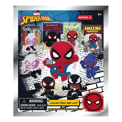 Monogram Spider-Man Classic Bag Clip, Collectible Key Chain, Marvel 3D Foam, Collectors, Special Rare Chase Figures, Venom, Miles Morales, Ghost-Spider- Spider-Man 2099, Comic Book