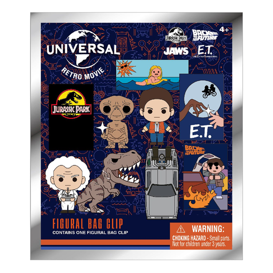 Monogram Universal Retro Movies Bag Clip, Collectible Key Chain, 3D Foam, Collectors, Special Rare Chase Figures, E.T., Marty McFly, Doc Brown, Jurassic Park, Jaws, Back To The Future