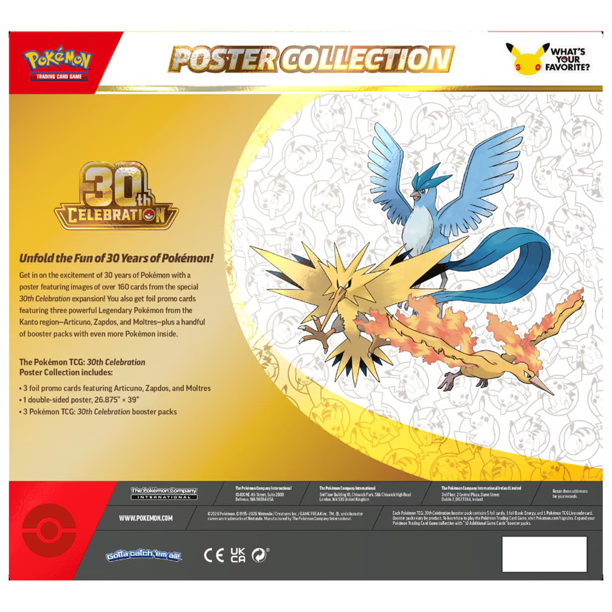 Pokémon TCG 30th Celebration Poster Collection, Collector, Chase, Collection, Trading Card Game, Booster Expansion Pack, Art Card, Digital Code, Fan Favorite, Pikachu