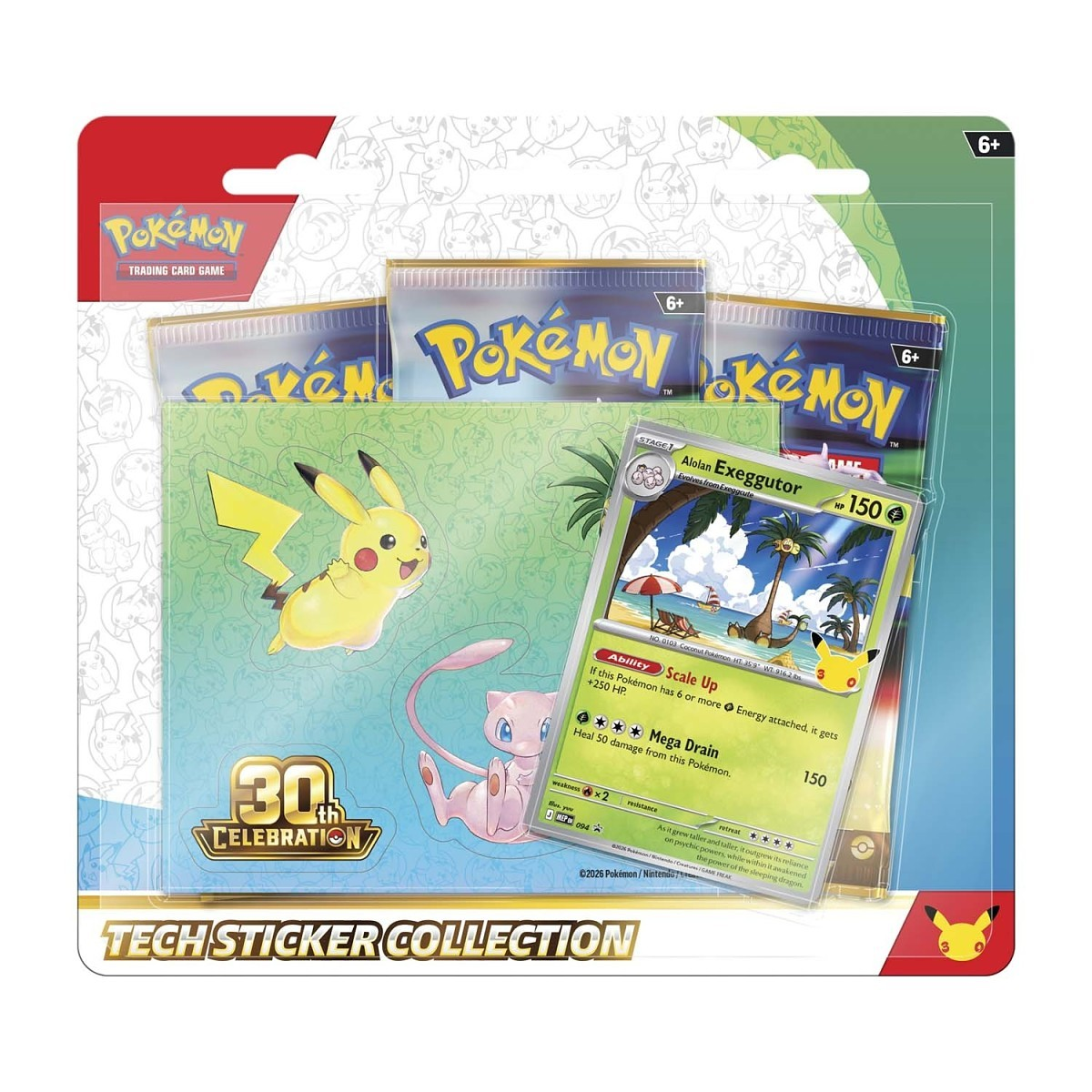 Pokémon TCG 30th Celebration Tech Sticker Collection Alolan Exeggutor, Collector, Chase, Collection, Trading Card Game, Booster Expansion Pack, Art Card, Digital Code, Fan Favorite, Pikachu