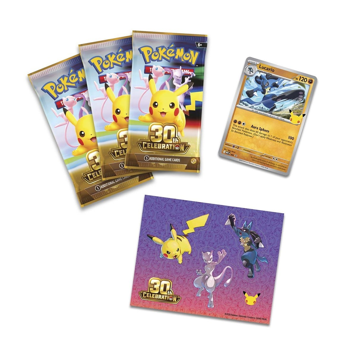 Pokémon TCG 30th Celebration Tech Sticker Collection Lucario, Collector, Chase, Collection, Trading Card Game, Booster Expansion Pack, Art Card, Digital Code, Fan Favorite, Pikachu