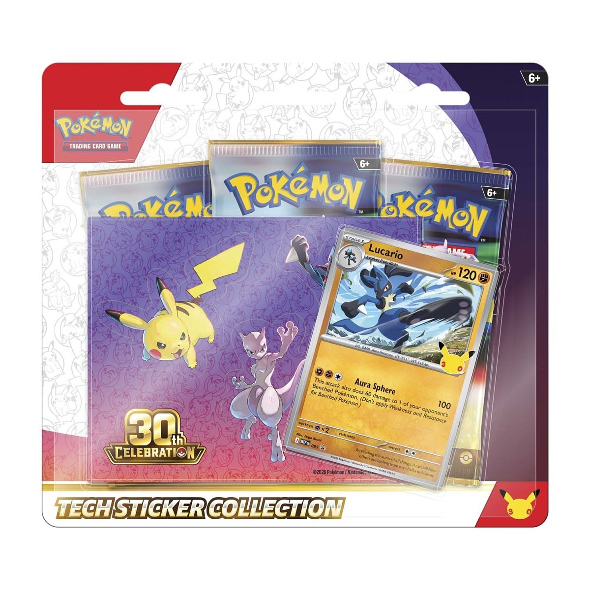 Pokémon TCG 30th Celebration Tech Sticker Collection Lucario, Collector, Chase, Collection, Trading Card Game, Booster Expansion Pack, Art Card, Digital Code, Fan Favorite, Pikachu