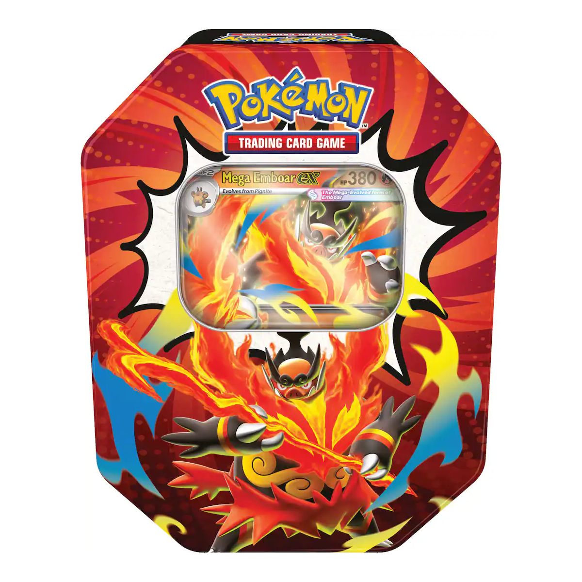 Pokémon TCG Ascended Heros Tin Mega Emboar Ex, Collector, Chase, Collection, Trading Card Game, Booster Expansion Pack, Art Card, Digital Code, Fan Favorite, Mega Evolution