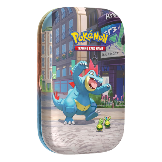 Pokémon TCG: Lumiose City Mini Tin Feraligatr & Budew, Collector, Chase, Collection, Trading Card Game, Booster Expansion Pack, Art Card, Digital Code, Fan Favorite, Mega Evolution, Perfect Order, Chaos Rising, Phantasmal Flames
