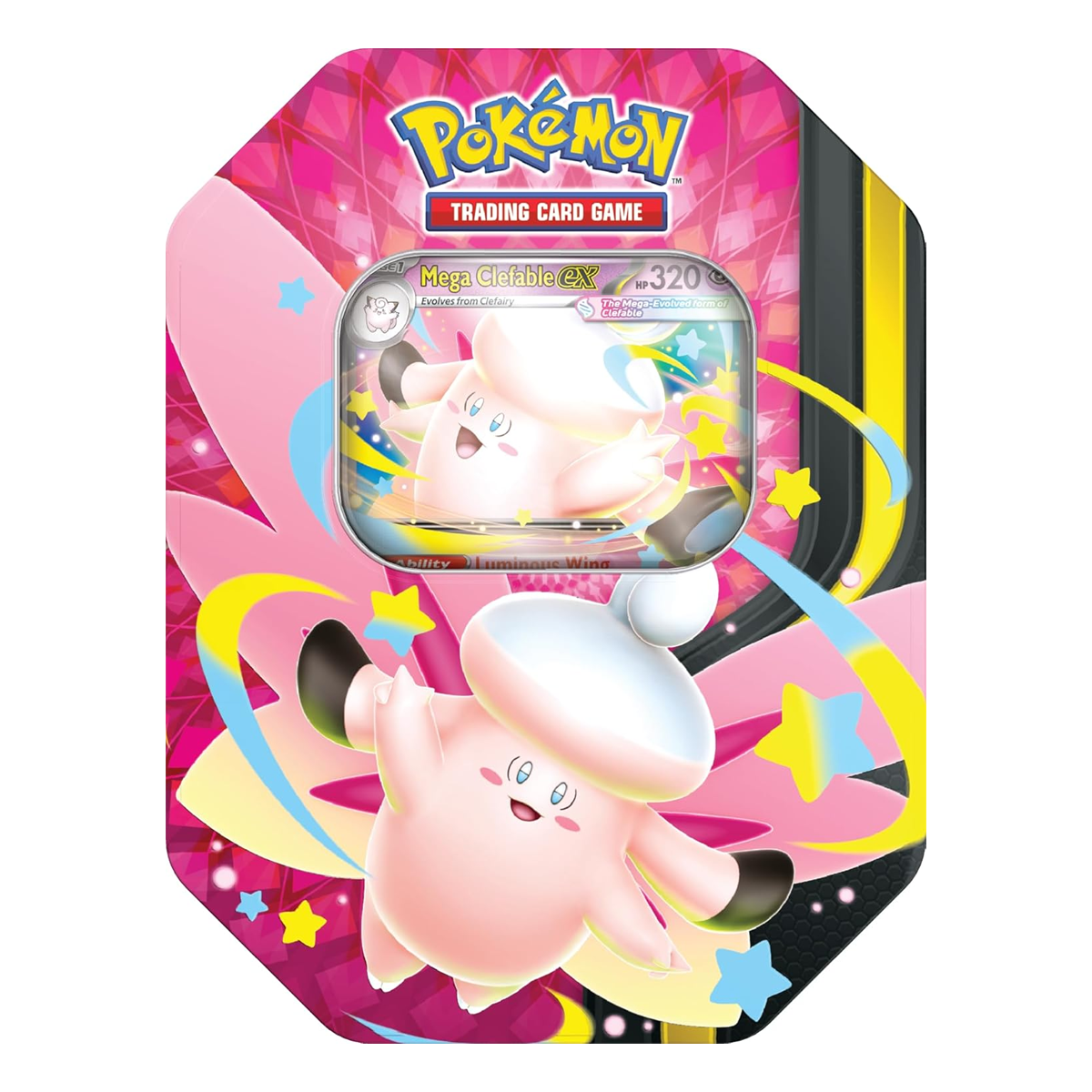 Pokémon TCG: Mega Moonlit Tin Clefable ex, Collector, Chase, Collection, Trading Card Game, Booster Pack, Digital Code, Fan Favorite, Mega Evolution, Perfect Order, Chaos Rising, Phantasmal Flames